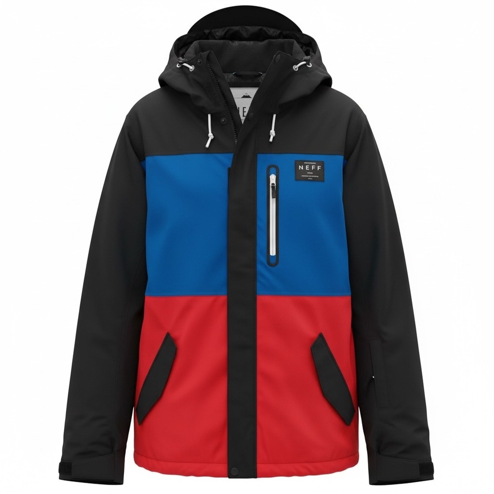 Neff Zeeb Snowboard Jacket Mens Medium Colorblock Black Blue Red Hooded Technica